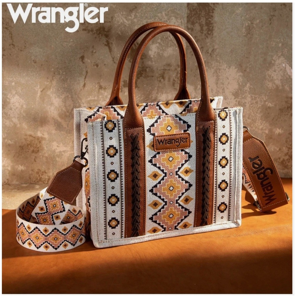 New Wrangler Tote Crossbody Aztec Purse Coffee Brown Southwestern Bag